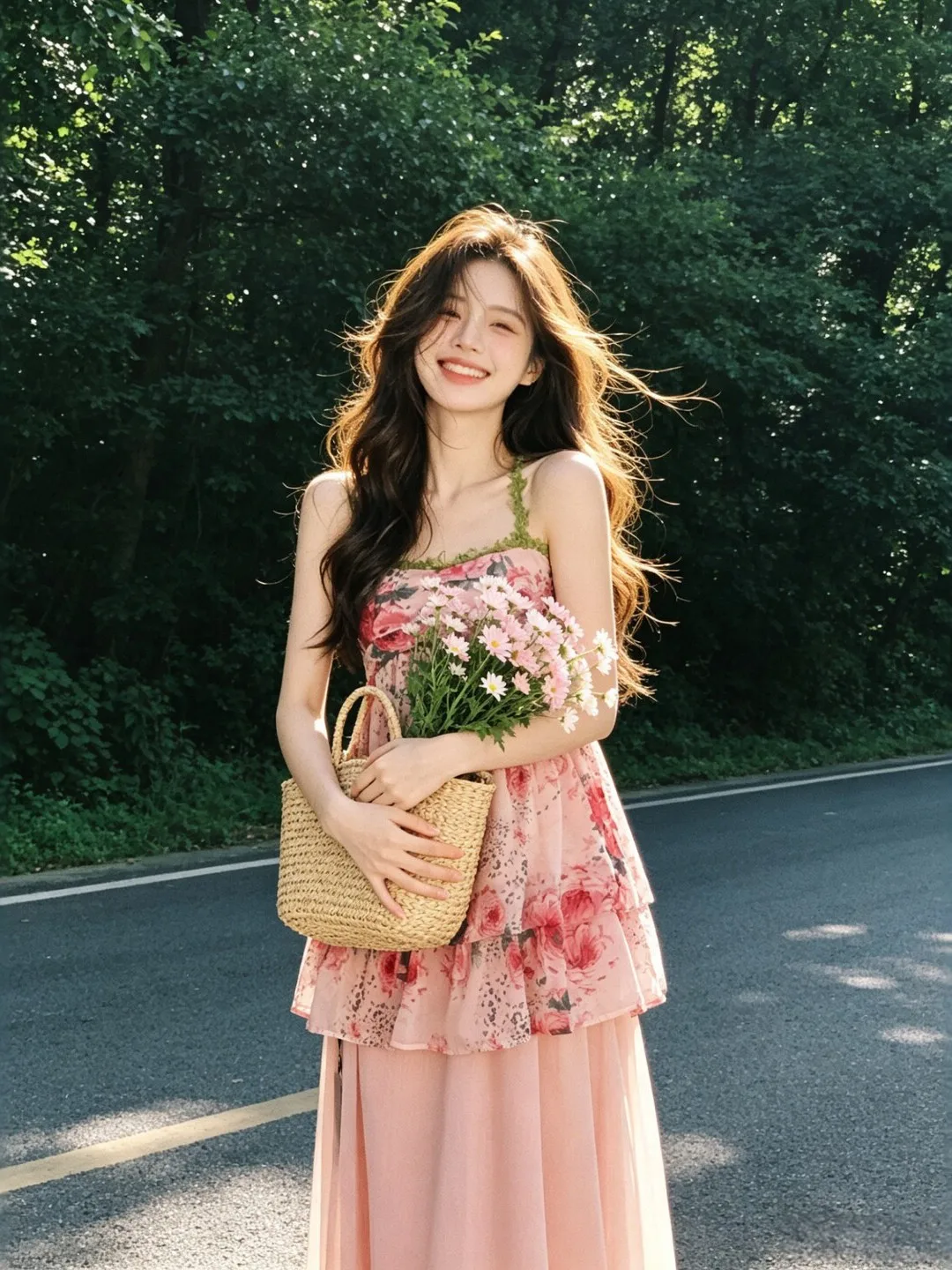 

Summer Atmosphere Unique Hanging Neck Strap Halter Skirt Set Women's Fashionable Age-defying Ensemble Cotton Lined Midi Skirt