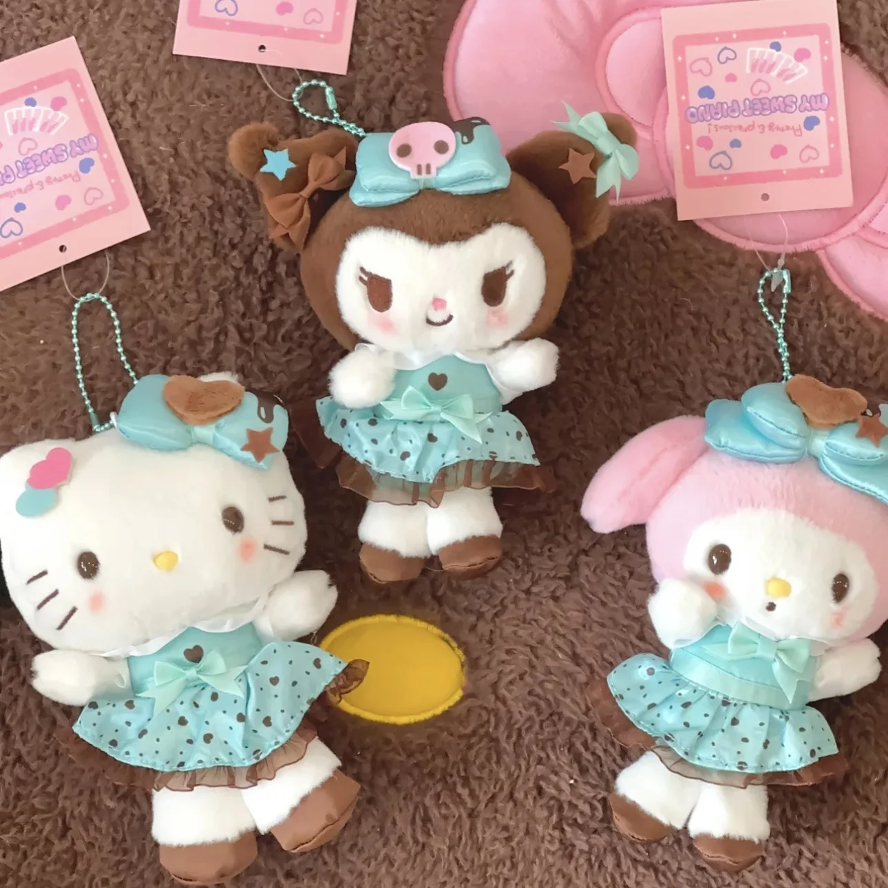 Urocza seria Hello Kitty z czekoladą miętową, zawieszka do torebki dla dziewczynek Hello Kitty, pluszowa lalka My Melody Kuromi, zabawka dla dziewczynek, breloczek DIY