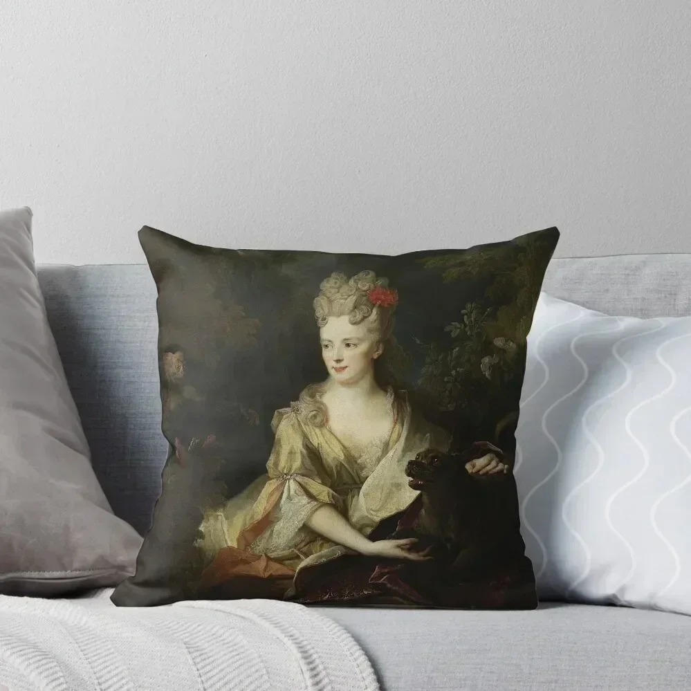 

Portrait of a Lady with a Dog and a Monkey (1700) - Nicolas de Largillière Throw Pillow