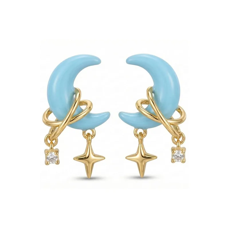 

Blue Planet Dangle Earrings Cubic Zirconia 316L Stainless Steel Waterproof French Chic Statement Vintage For Girls Murmur