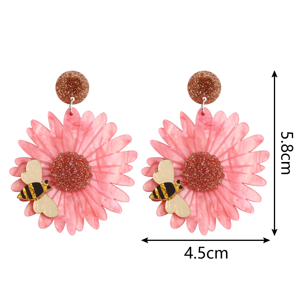 New Bright Colorful Sunflower Acrylic Earrings for Women Fashion Glitter Big Daisy Bee Dangle Drop Earrings party Jewelry Gifts