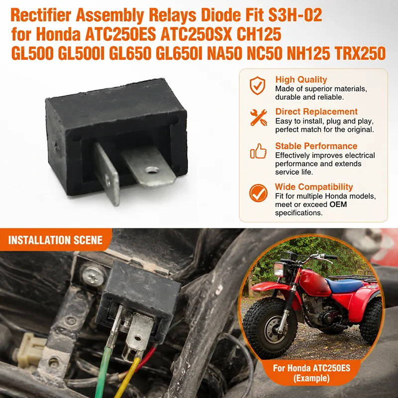 Rectifier Assembly Relays Diode Fit S3H-02 for Honda ATC250ES ATC250SX CH125 GL500 GL500I GL650 GL650I NA50 NC50 NH125 TRX250