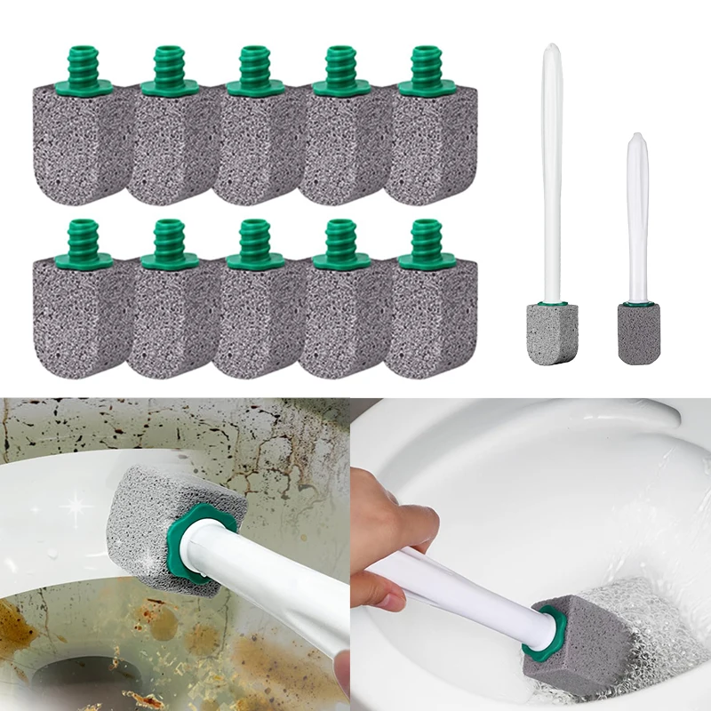 Long/Short Handle Pumice Stone Toilet Cleaner With 10Pcs Brush Heads For Pool Bathtubs Kitchen Sink Cleaning Brush