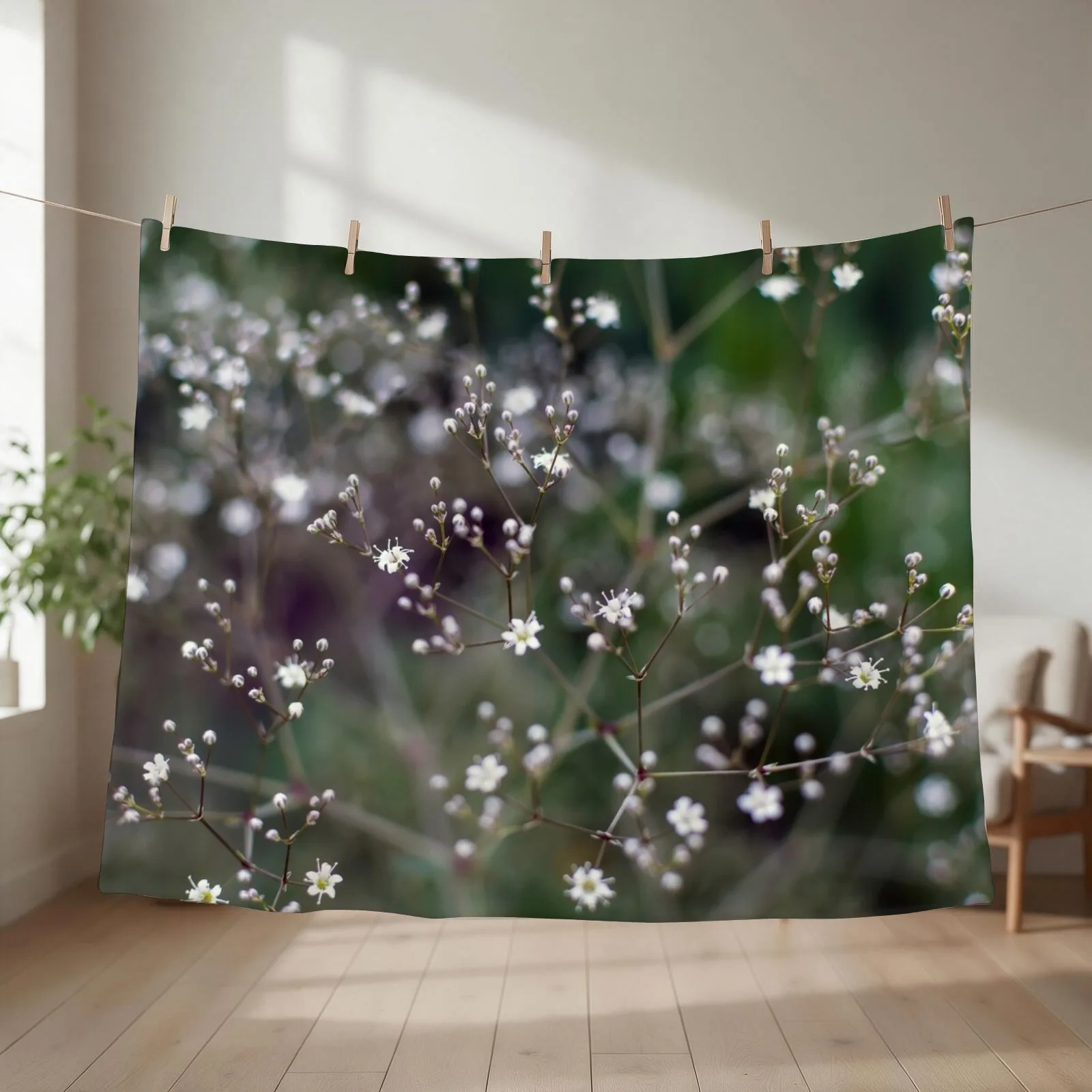 White Baby's Breath (Gypsophila paniculata) flowers Throw Blanket couch cozy soft plush fuzzy picnic outdoor blanket