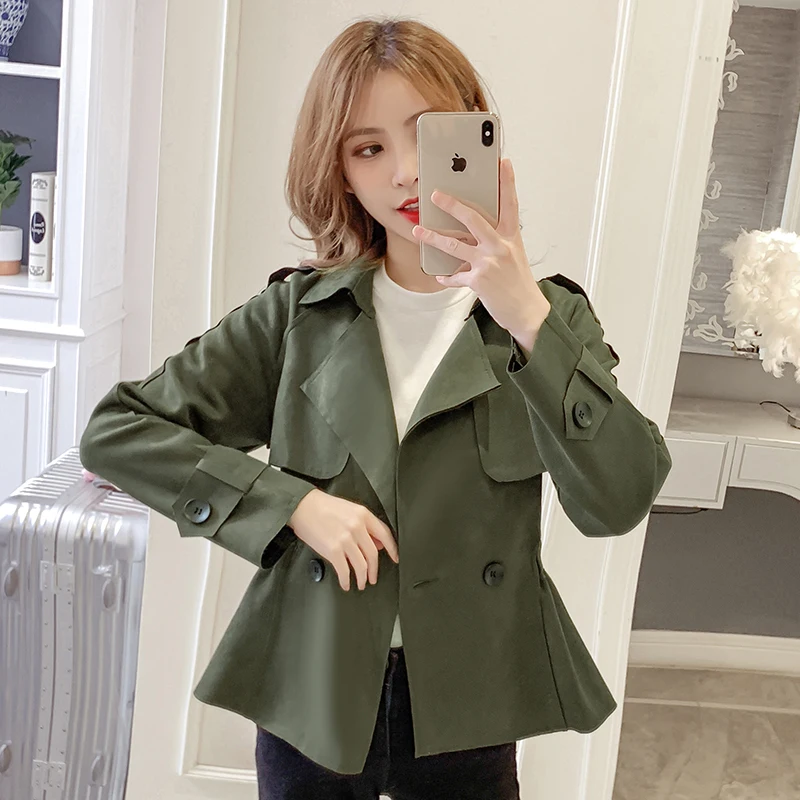 Trench Women Solid Slim Elegant Casual Simple Double Breasted Chic Defined Ulzzang Streetwear Basic Clothing Female Windbreaker