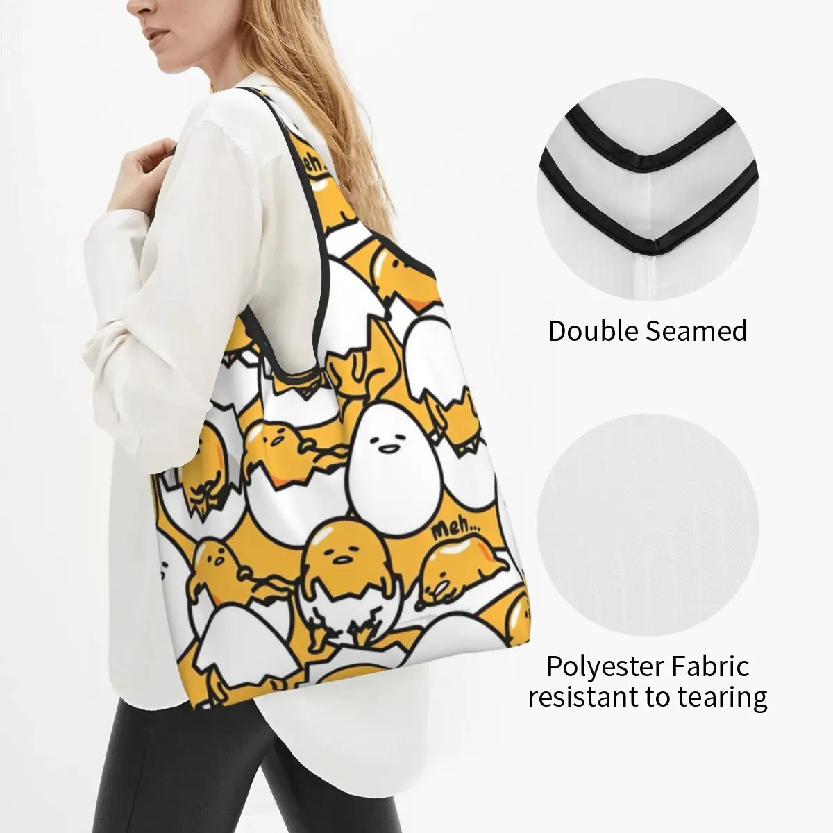 Sanrio Gudetama Egg Printed Shopper Bag Outdoor Handbags Student Print Shoulder Bag Y2k Cloth Tote Bag