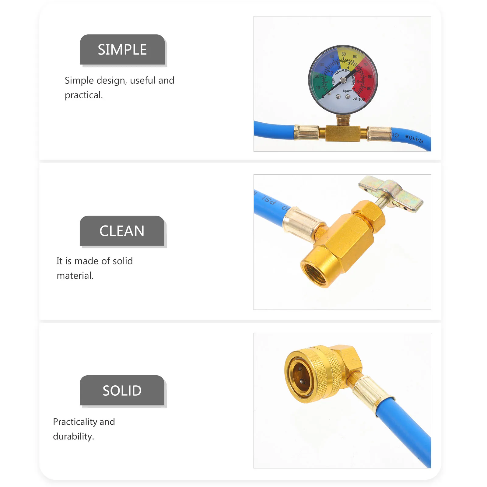 

R134a Recharge Hose with Gauge 12 Inch Strong Construction 12 Thread American Car Ac Charging Hose Highly Working Performance