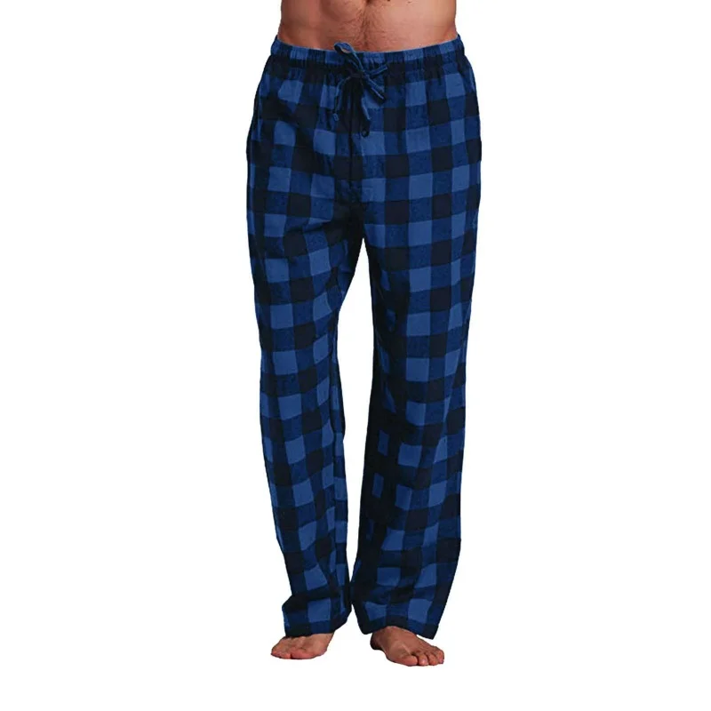 

Spring Autumn Men's Casual Plaid Pajama Pants Loose Straight Leg Checkered Sweatpants Comfortable Versatile Home Sleeping Pants