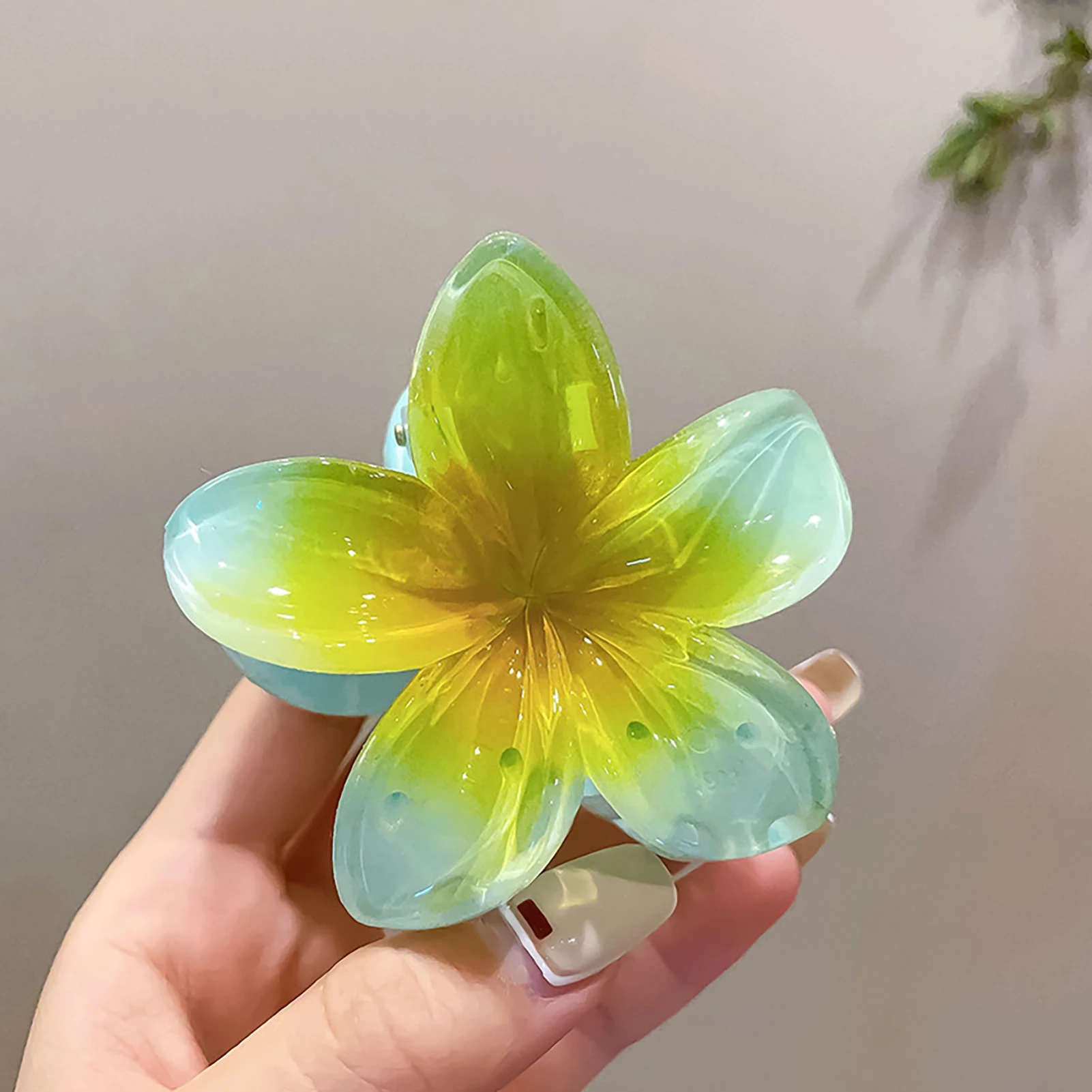 Fashion Hairpin Gradient Flower Barrettes Girls Ponytail Shark Claws Candy Color Frangipani Hair Clip Simple Tiaras Hair Jewelry