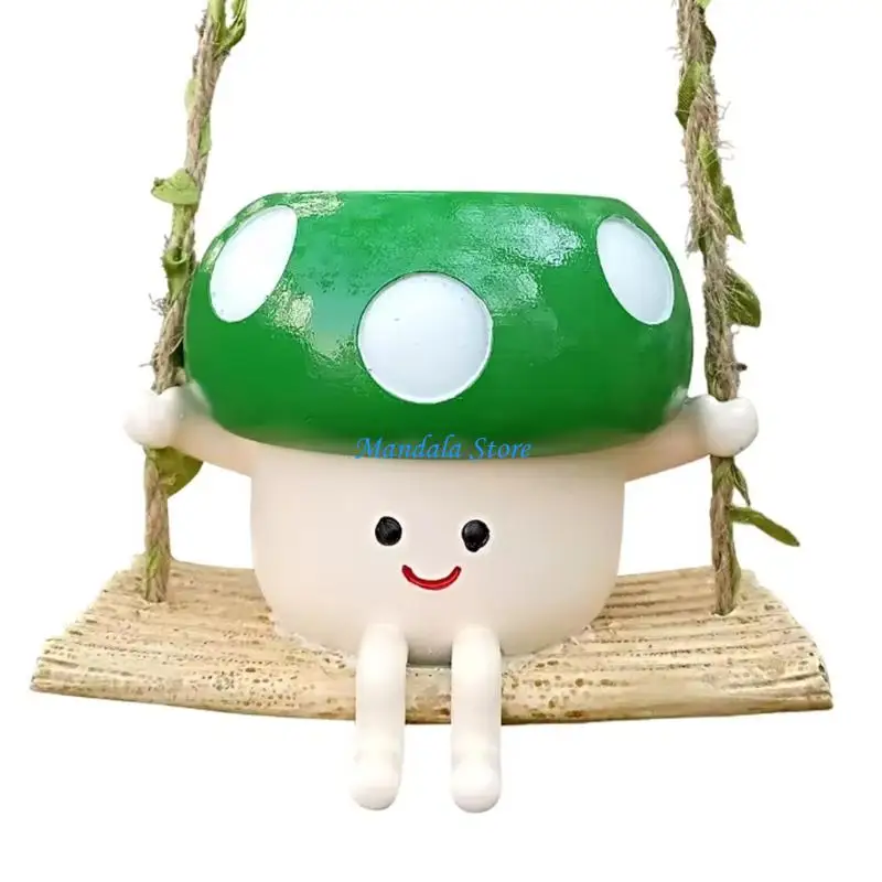 

U2JC Unique Swing Hanging Planter Mushroom Themed Decorative Resin Pot For Gardens Patios