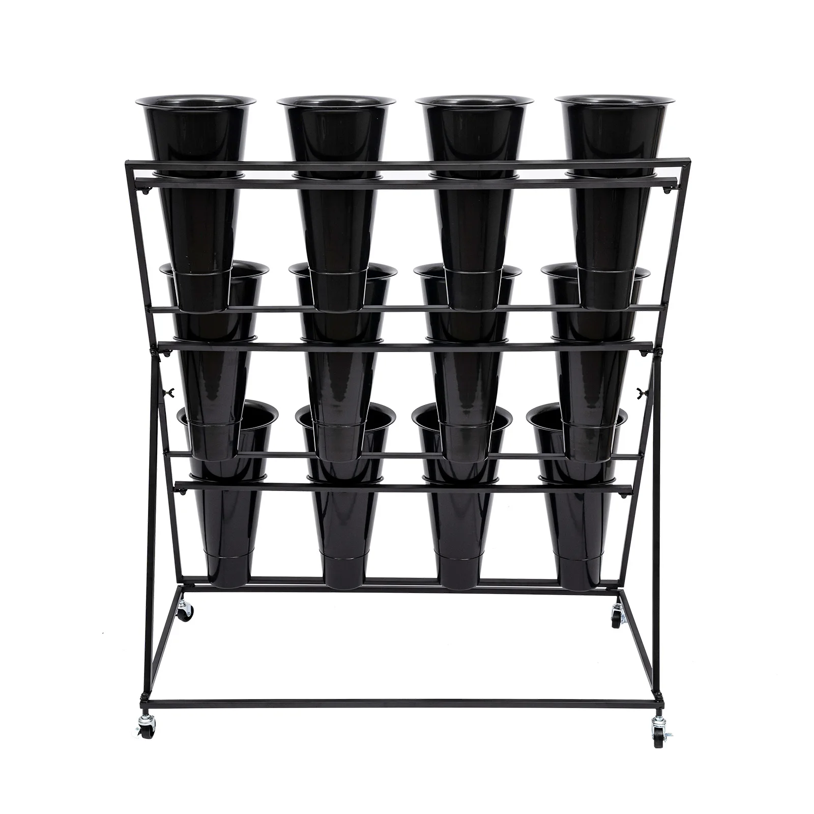 Imagem -04 - Metal Flower Display Stand com Rodas Camadas Preto