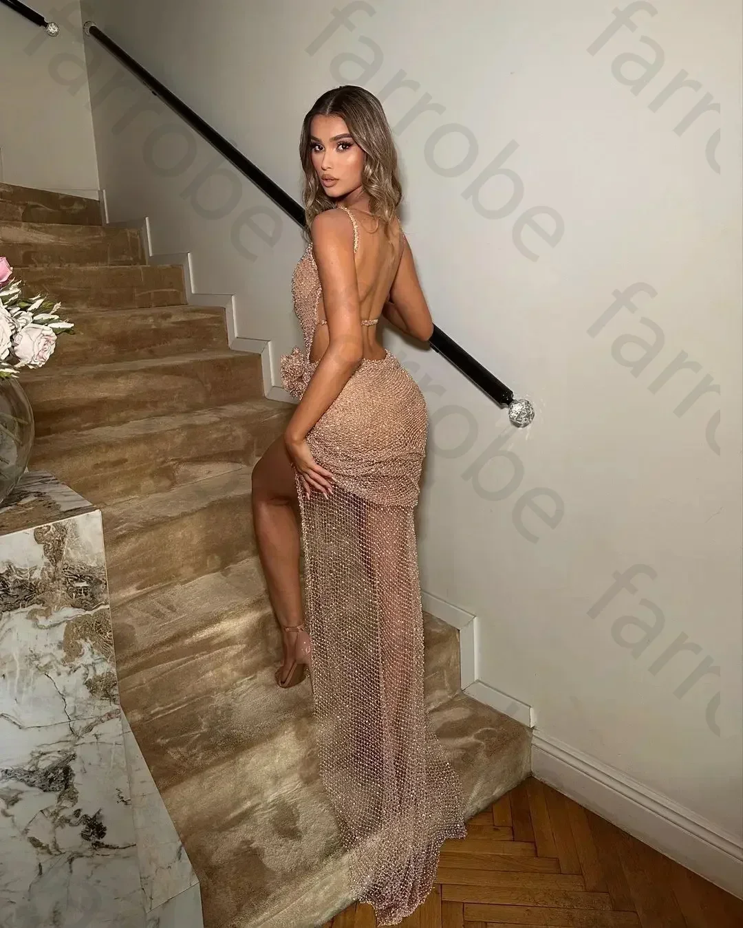 Vestidos de fiesta sin tirantes de espagueti personalizados, ropa de mujer con espalda descubierta, bata Sexy con abertura lateral, vestidos de noche de novia para fiesta de cóctel