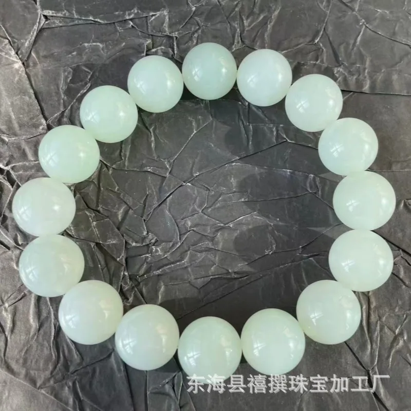 Natural Hotan --Blue Tone , White Jade Emerald Green Round Bead Bracelet 14Mm