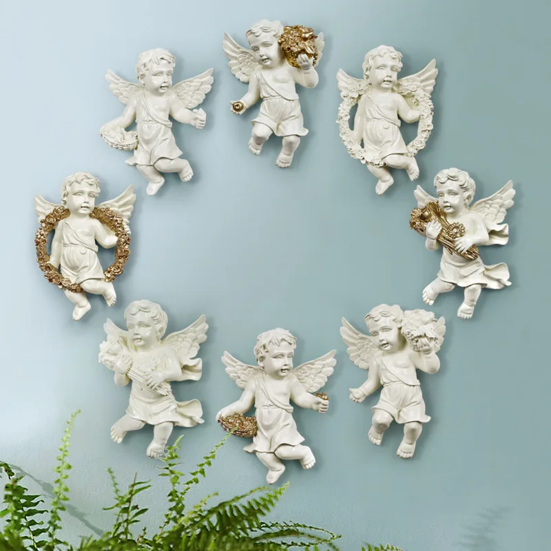 

4 PCS Angel Sculpture Wall Statue Mural Wall Hanging Decor Sculpture Modern Art Figurine Miniature Home Decoration Accessories