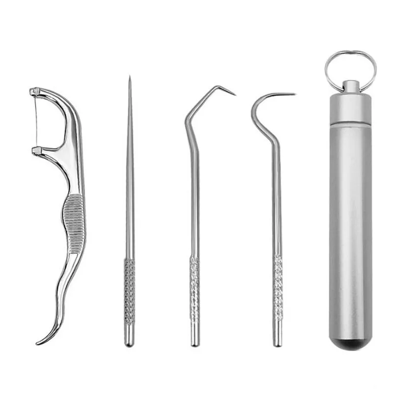 4pcs Dental Tools Teeth Cleaning Kit Travel Tooth Picks Cleaning Set Reusable Metal Titanium Toothpicks With Holder For Outdoor