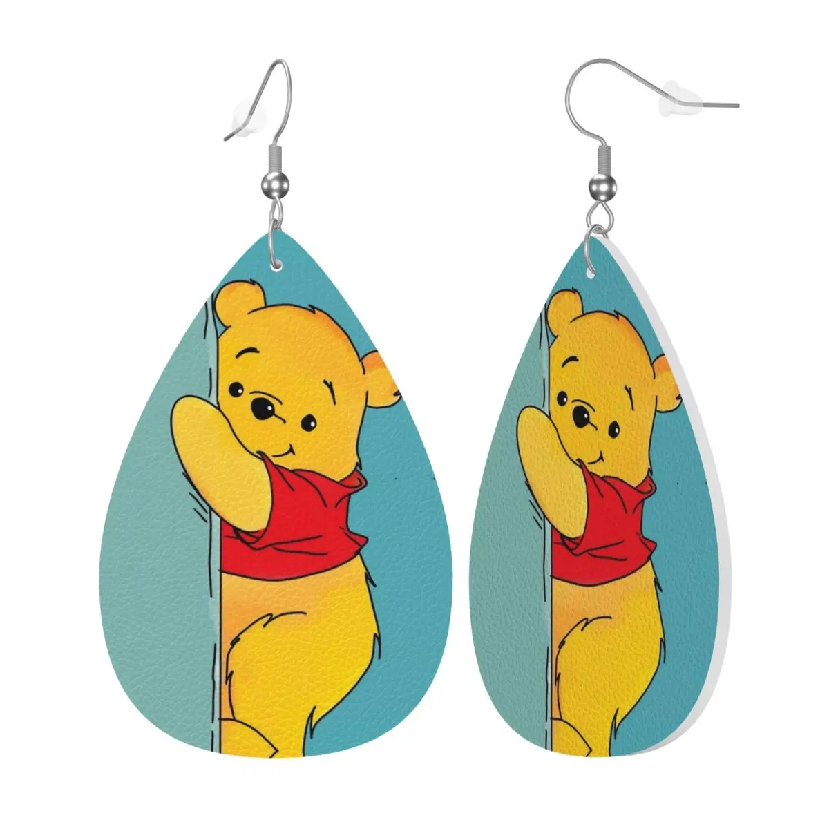Custom Drop Dangle Earrings Winnie The Pooh Leather Teardrop Earrings PVC Leather for Gifts Dainty Jewelry view 2