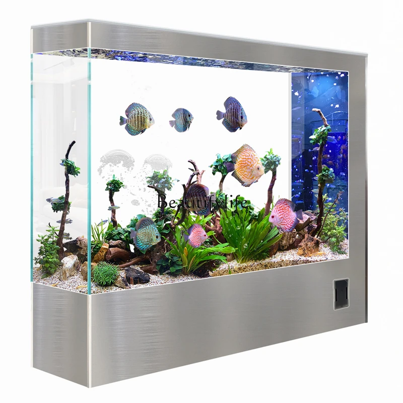 

Smart fish tank living room light luxury medium and large partition screen floor integrated water-free ultra-white glass