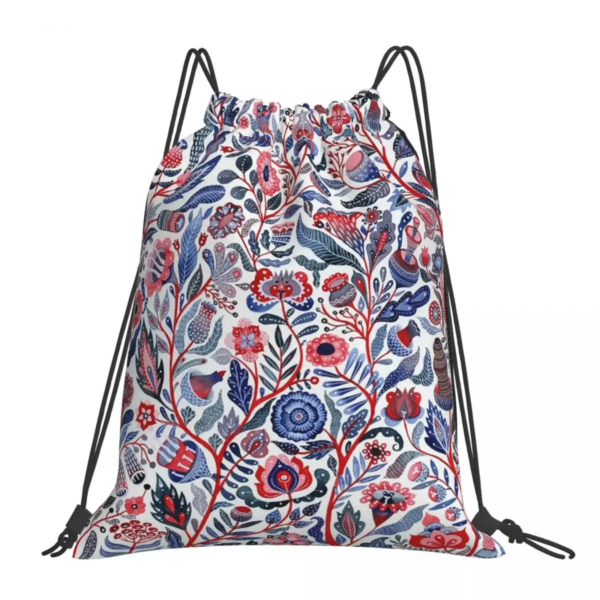 

Floral Pattern Pink-blue Backpacks Portable Drawstring Bags Drawstring Bundle Pocket Shoes Bag BookBag For Man Woman Students