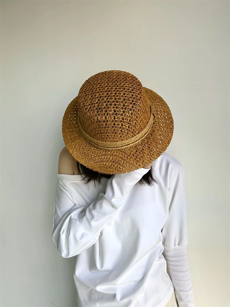 

Retro Woven St Hat Small Brim Flat Top ex Summer Travel Sunade Beach Hat Casual Eyelet Design for All Ages