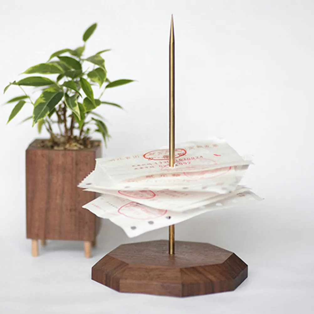 

Wood and Copper Receipt Holder Spike for Takeout Orders and Cash Slips Heavy Duty Straight Pole Paper Organizer for Restaurant