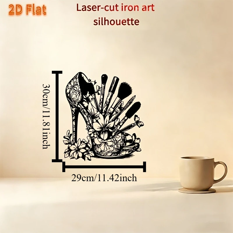 CIFBUY Iron Art Wall Decor Floral High Heel Sculpture Makeup Brush Metal Wall Art Flat Design For Bedroom Balcony Fence Gift
