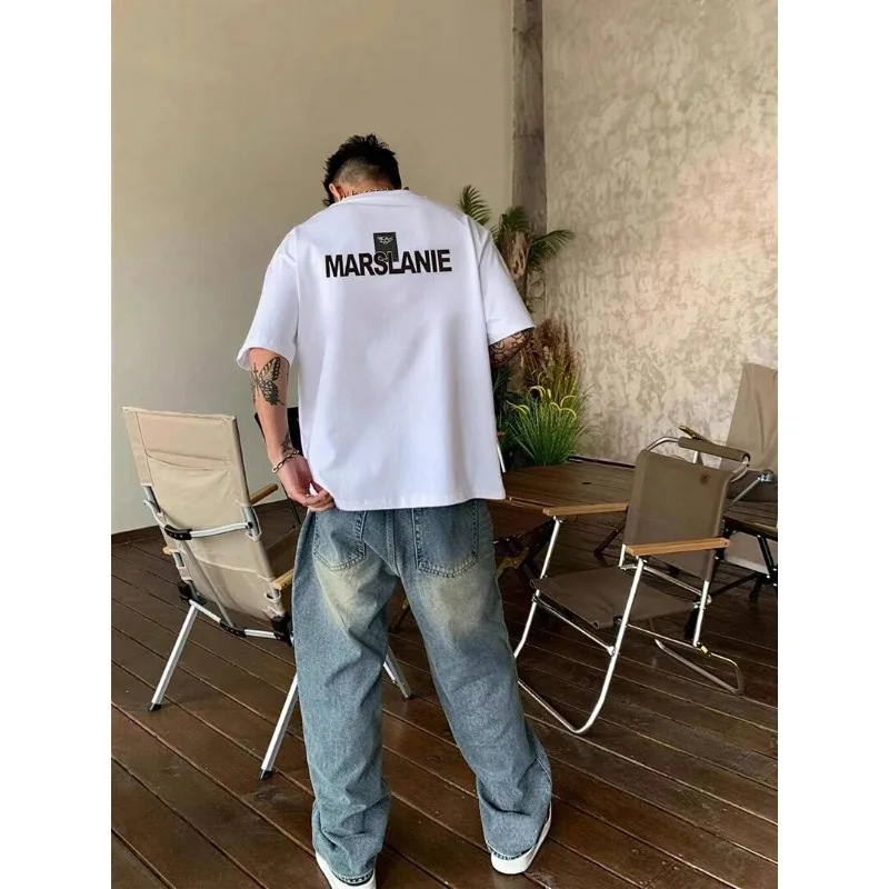 American Style Pure Cotton Men's And Women's T-shirt with Personalized Letter Print Loose Casual Cool T-shirt