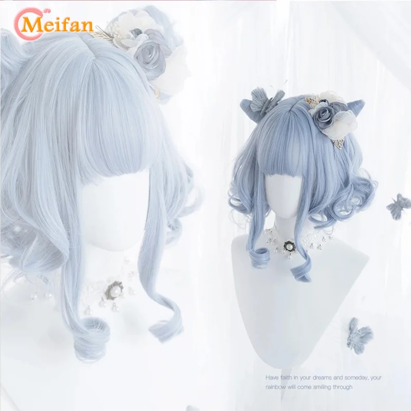 MEIFAN syntetyczna krótka Lolita Cosplay boże narodzenie Halloween Bob fala peruka z kręconymi włosami Harajuku kobieca peruka z Air Bang naturalne sztuczne włosy