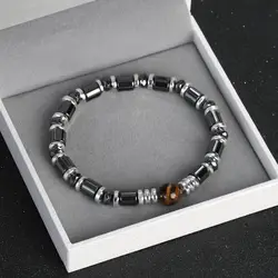 Classic Men Bracelets Black Obsidian Hematite Tiger Eye Beads Bracelets Silver Color Loose Beaded Jewelry Gift Pulsera Hombre