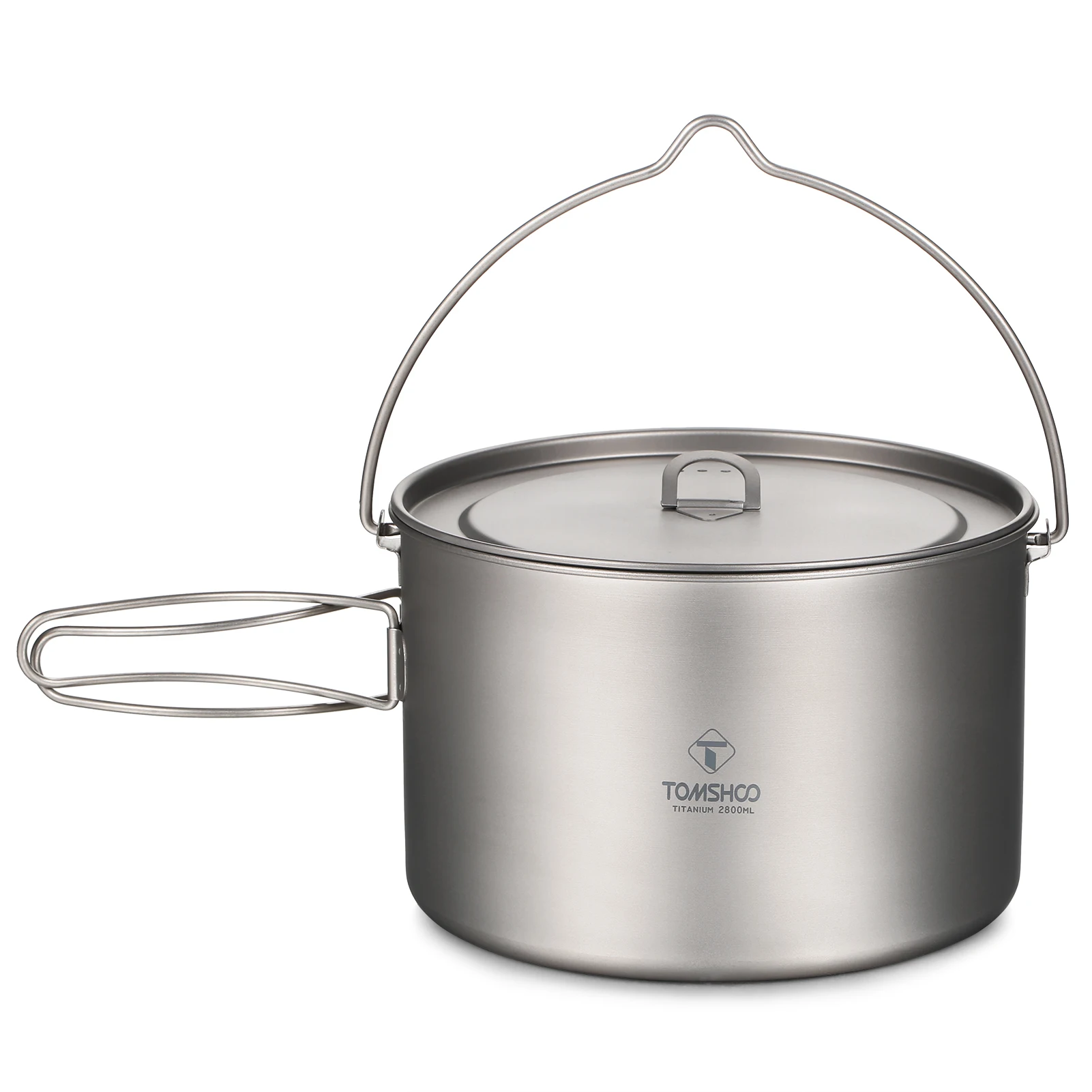 TOMSHOO Camping Cookware Titanium Pot 0.75L/0.9L/1.1L/1.6L/2L/2.8L Ultralekki wiszący garnek z pokrywką Składany uchwyt Gotowanie na świeżym powietrzu
