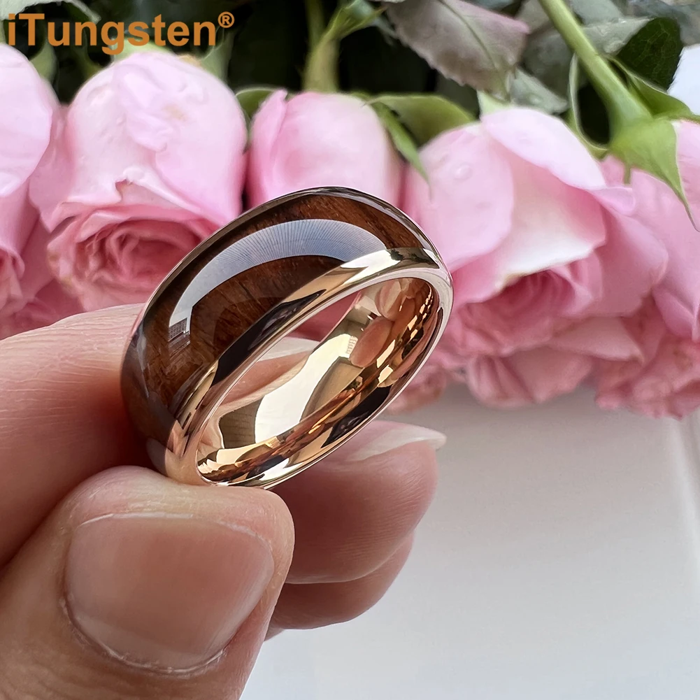 iTungsten 8mm 6mm 4mm Men Women Tungsten Wedding Band Fashion Jewelry Ring With Dark Wood Inlay Domed Polished Comfort Fit