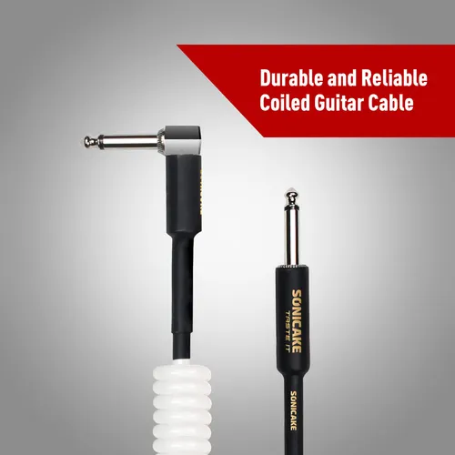 Imagen 2 del producto Cable de guitarra SONICAKE Coil 32 pies/10M instrumento Cable rizado en espiral para guitarra bajo 1/4 pulgadas ángulo recto a QGC-50 blanco recto