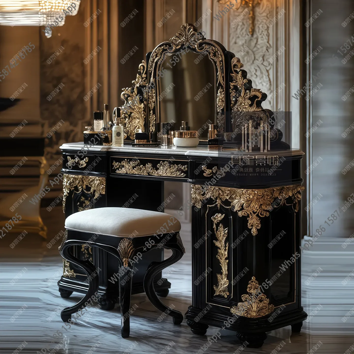 40 French Baroque Solid Wood Dressing Table Combination European Carved Dressing Table Villa Hotel Gothic Style Furniture