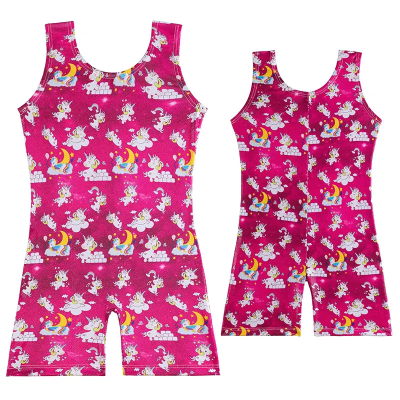 Mädchen-Gymnastik-Trikots für Kinder, bunte Muster, ärmellose Ballett-Trikots für Gymnastik, Tanz, Tank, Radfahren, Overalls