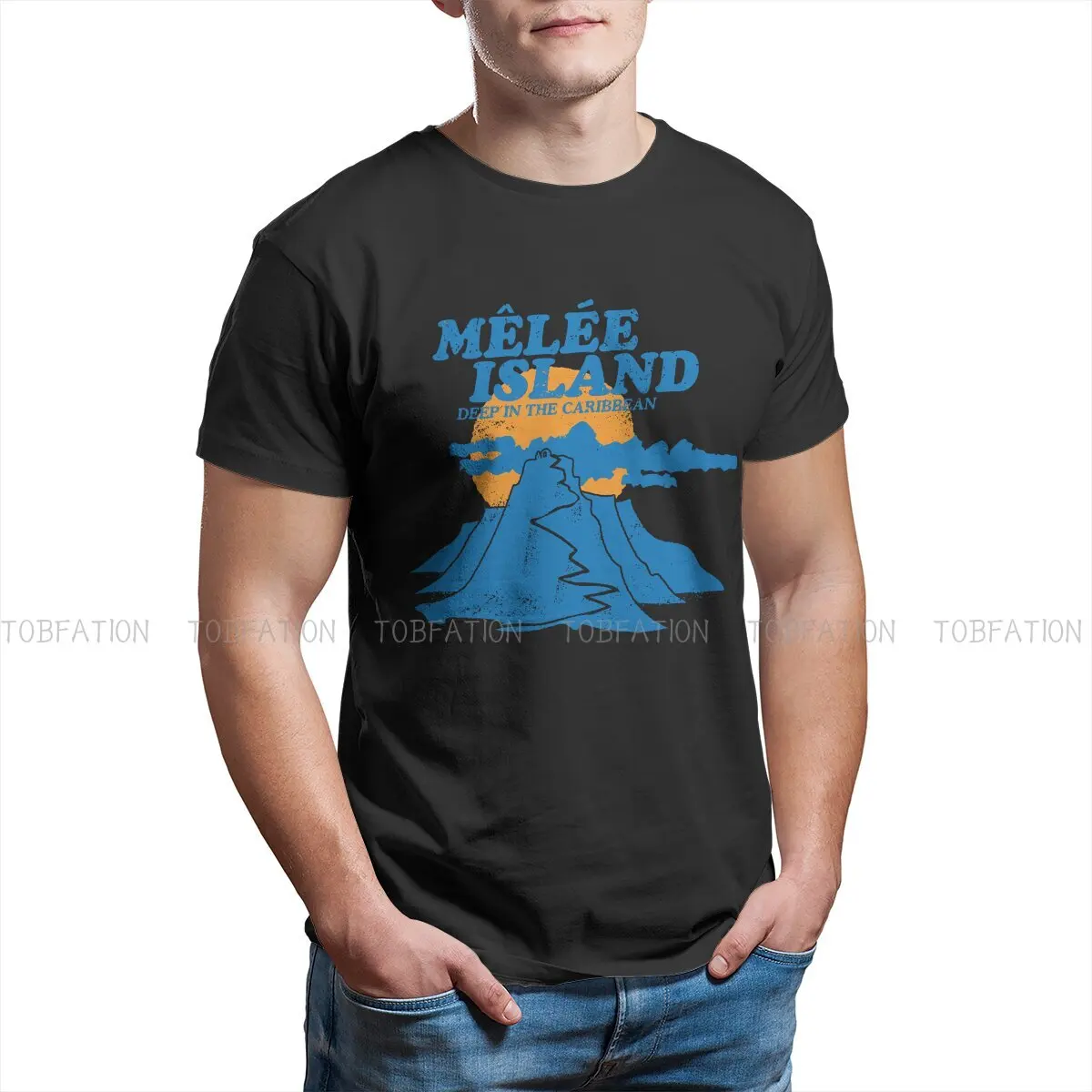 Retro Mountain Sun Unique TShirt Monkey Island Game LeChuck Elaine Guybrush Creative Gift Clothes T Shirt Stuff Ofertas