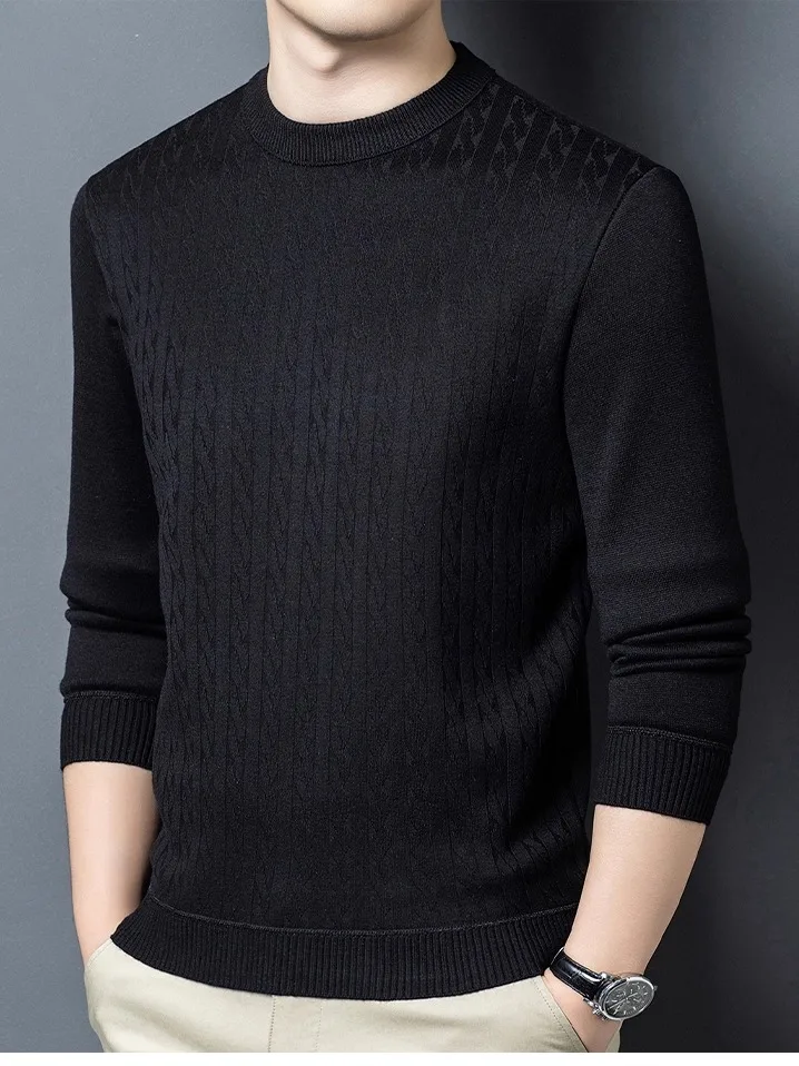 

Теплый вязаный шерстяной свитер на подкладке для мужчин среднего возраста, круглый зимний свитер Ne Thiened, деловой повседневный однотонный свитер