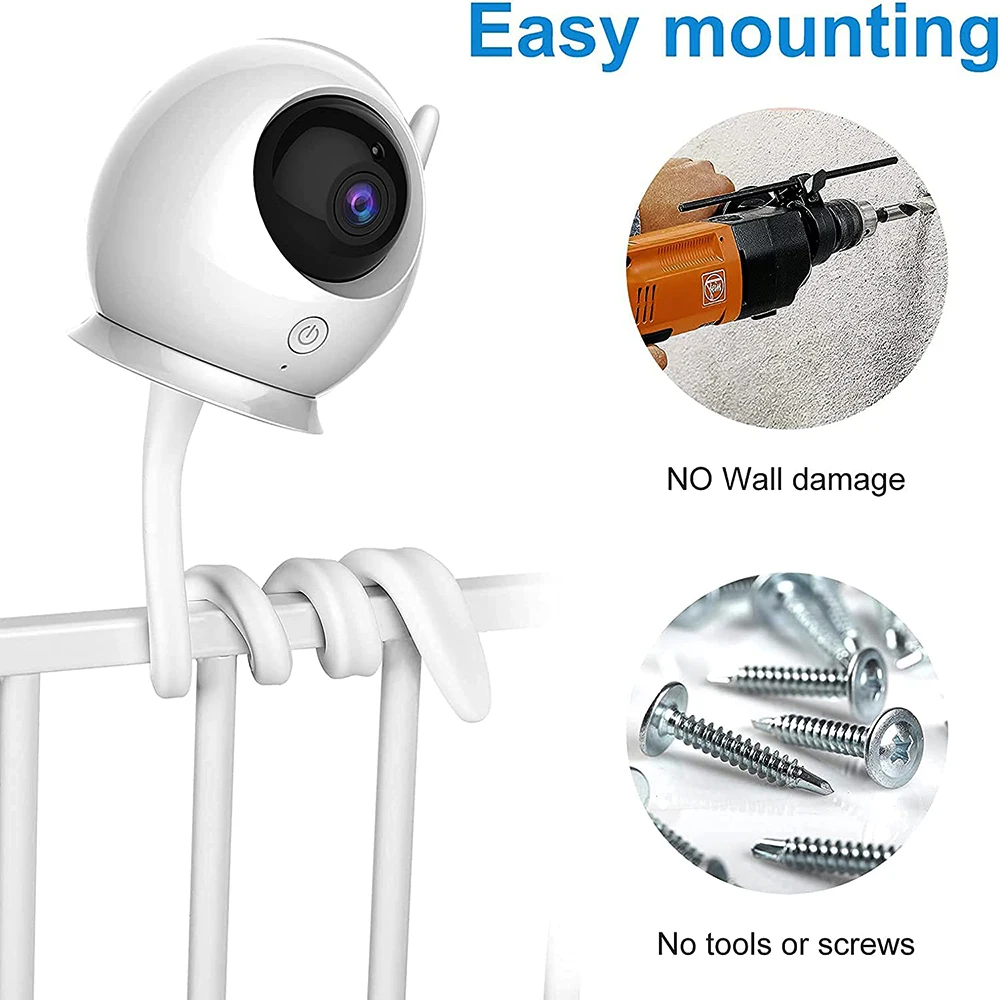 IP Camera Holder Stand Baby Monitor Wall Mount Silica gel Bracket Hole-Free Crib Cradle Rod Hose Holder Flexible Twist Mounting