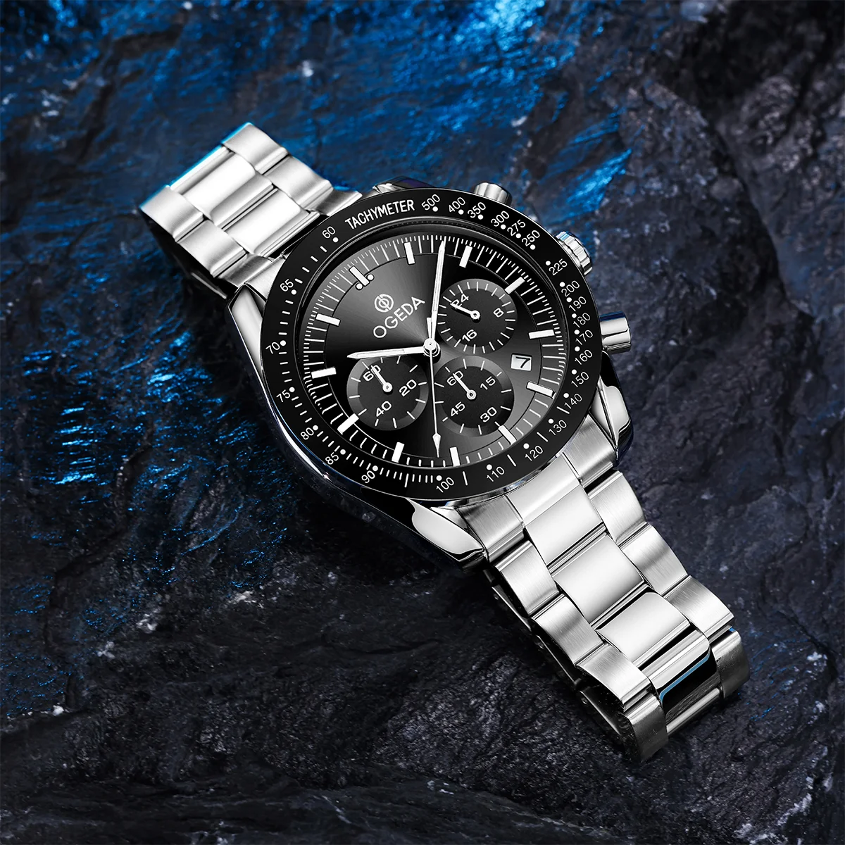 Ogeda 2024 new business men's quartz watch mineral glass alloy waterproof sports 3Bar multifunctional chronograph reloj hombre