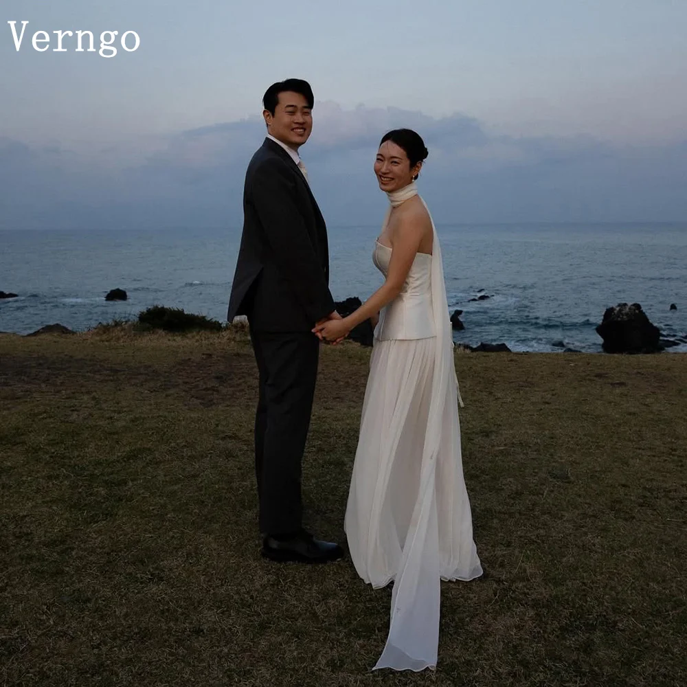 

Verngo lvory Chiffon Wedding Dress Strapless A Line Maxi Korea Bride Gowns Elegant Simple Bridal Dresses Customized