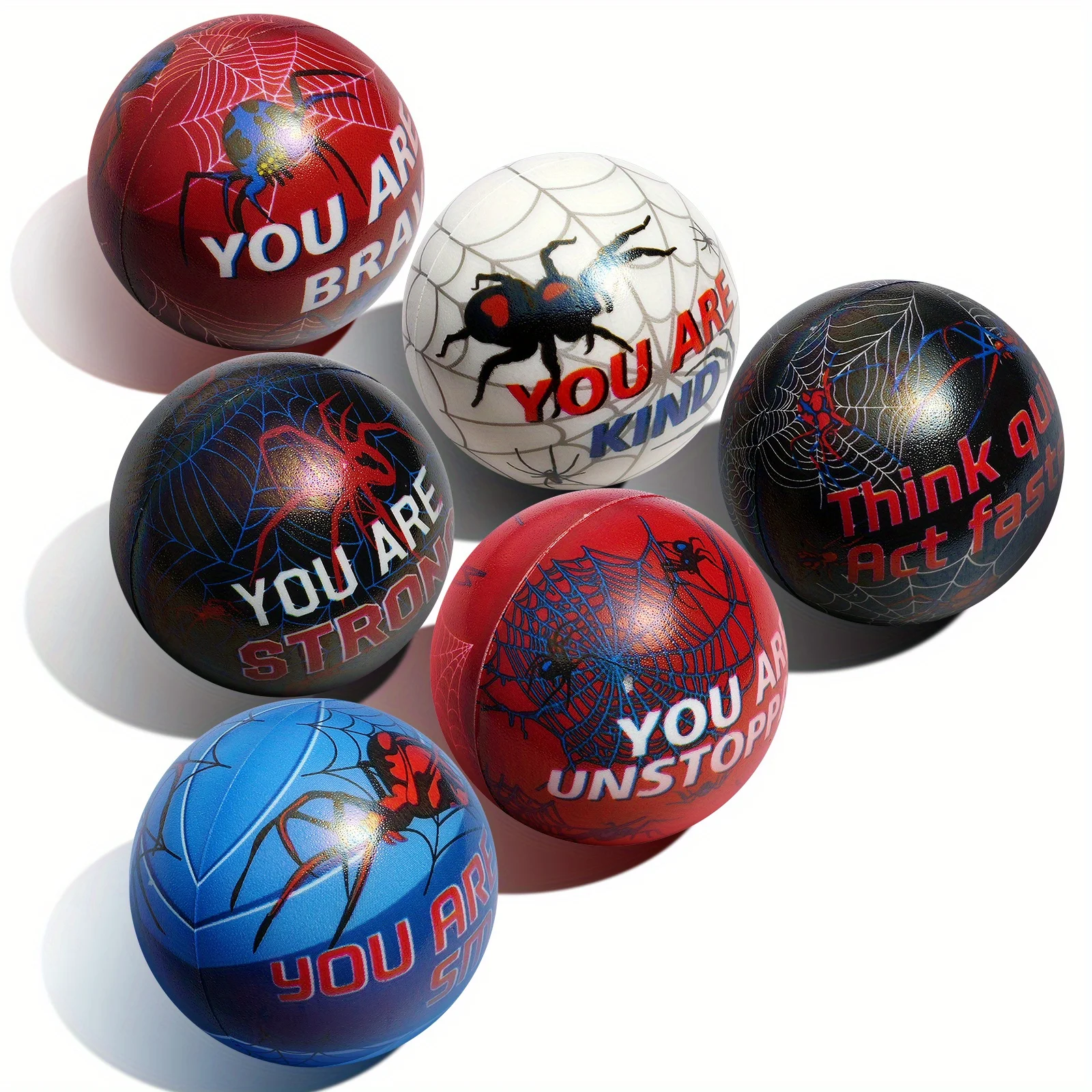 12/24 Pcs Spider Squeeze Balls - 6 Patterns, Stress Relief Toys for Adults & Kids, Halloween/Christmas/Birthday Gifts