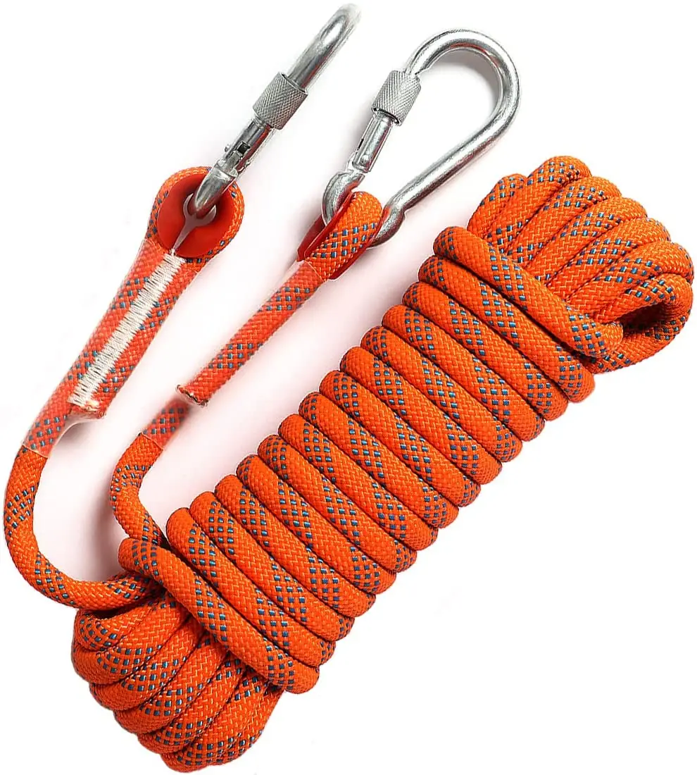 Cuerda de escalada al aire libre de 10mm, cuerda estática para escalar en roca, cuerda para escalar árboles y rappel, cuerda de nailon para Escape con 2 ganchos de acero