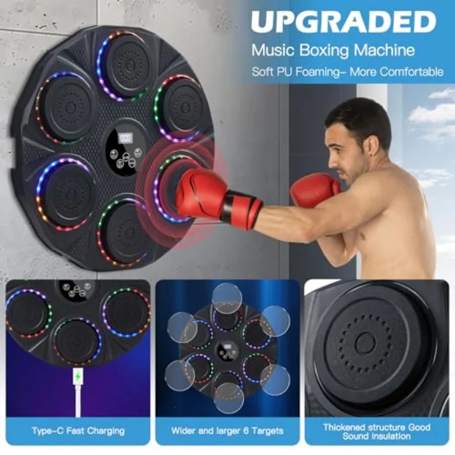 Music Boxing Machine Wall Mounted Smart Bluetooth Musical Beat Boxing Trainer with Gloves Electronic Boxing Equipment Punching view 3