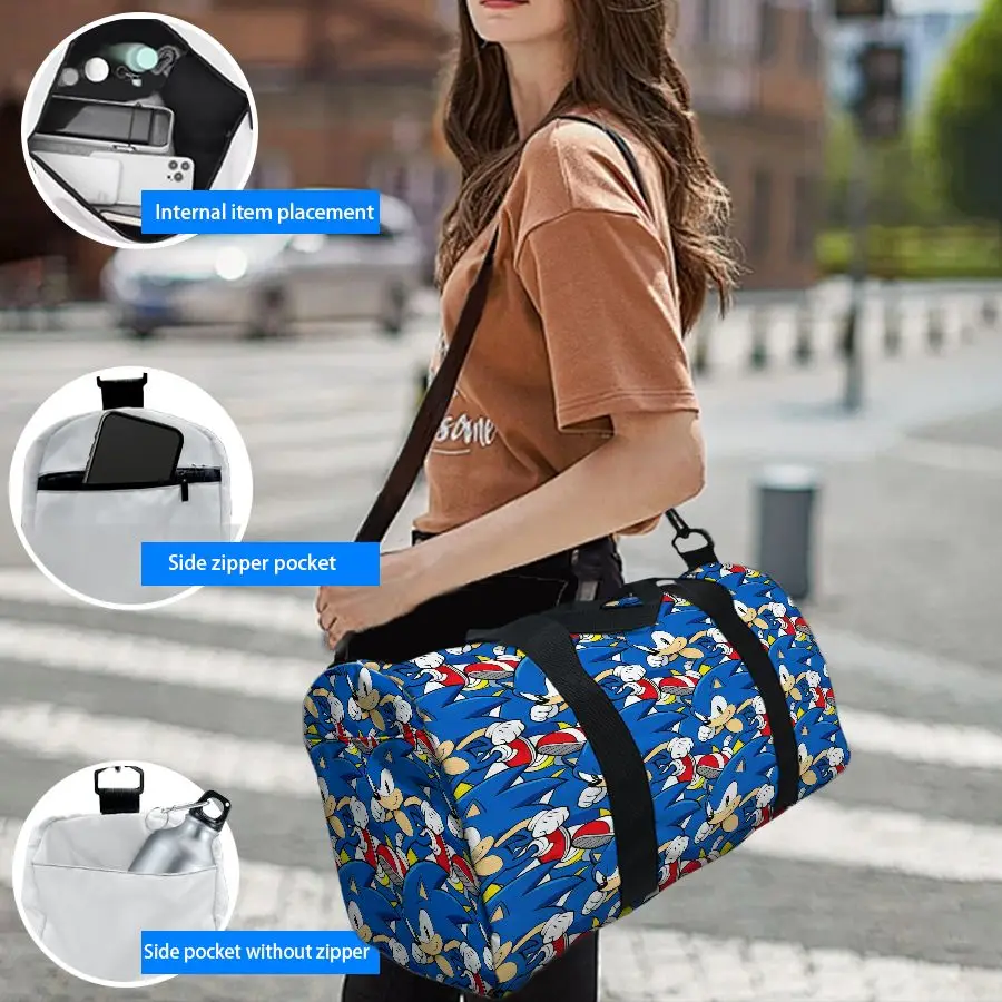 

Blue Cartoon Speed Character Duffel Bag, Large Sports Gym Bag with Multi Pockets, Travel Weekender Bag for Men