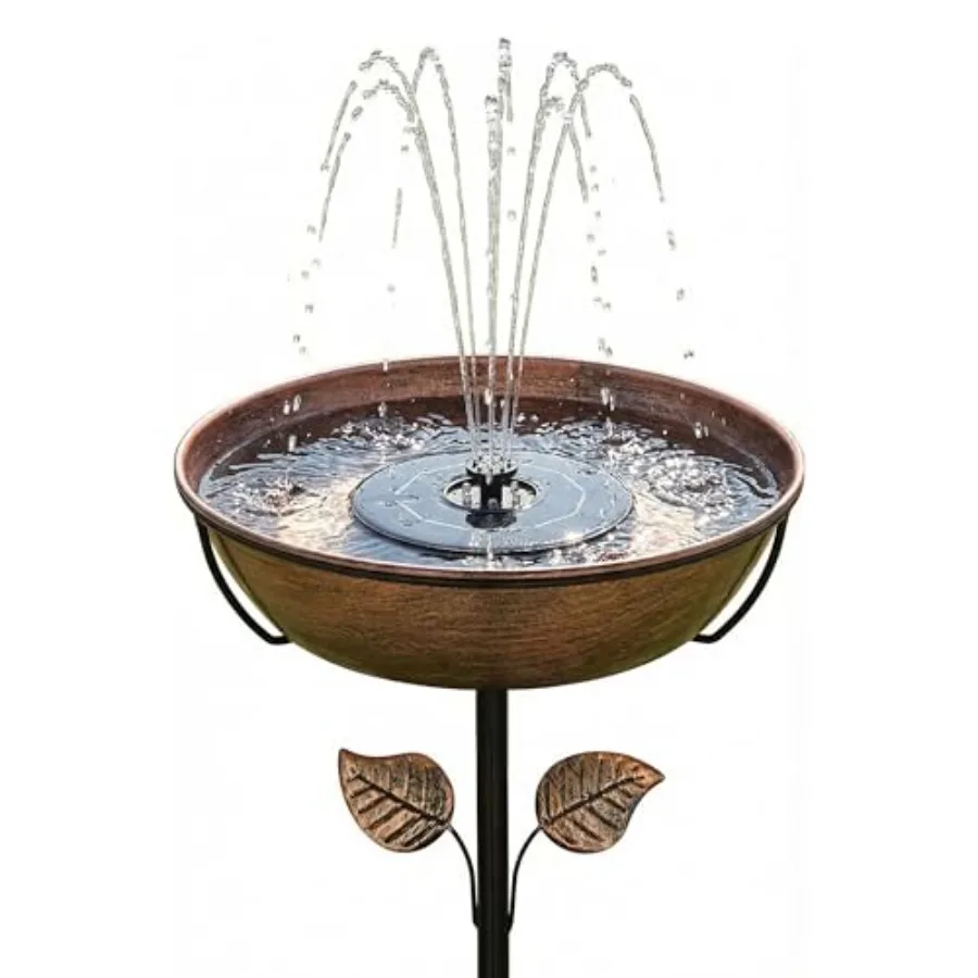

Metal Bird Bath with Solar Fountain and LED Lights - 13" Large Outdoor Birdbath Bowl + 6.3" Solar Pump with Battery 1.4 Gallon