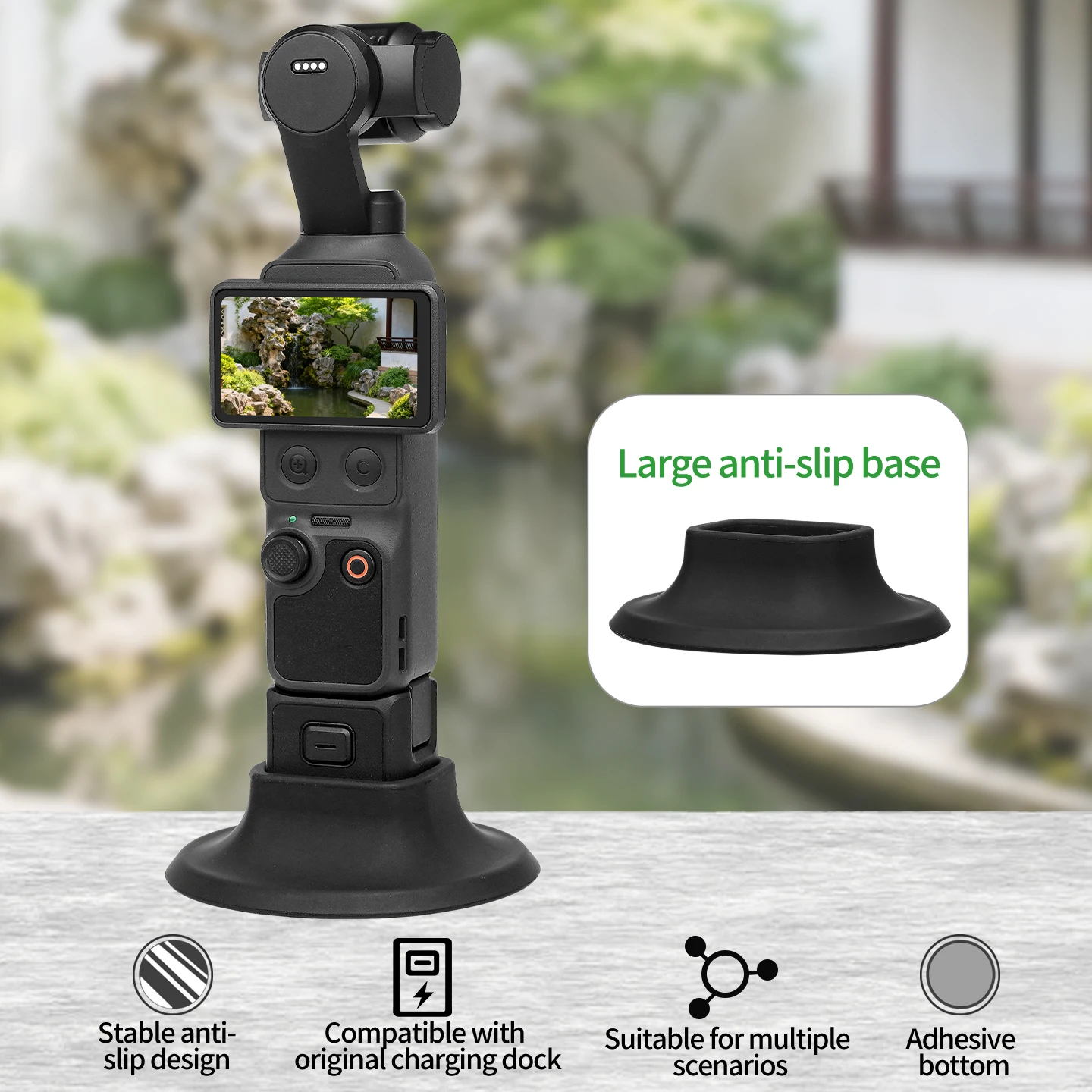 Large Base Adhesive Silicone Gimbal Desktop Stand for DJI Pocket 3 4 Camera Support Full Lens Protection Cover Hard Shell Box