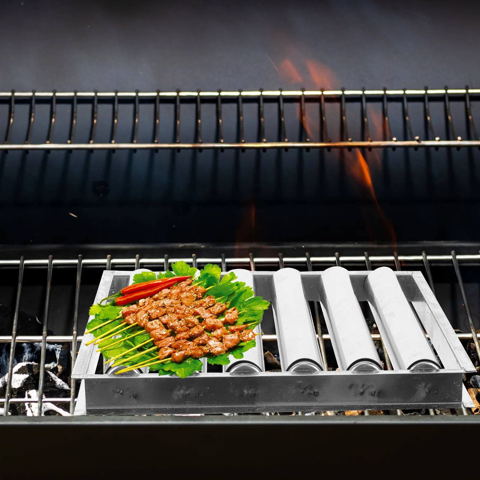 

Stainless Steel Sausage Roller Rack Portable Grill Rack For Camping Barbecue Picnic Outdoor Bbq Use Sturdy Furnace End