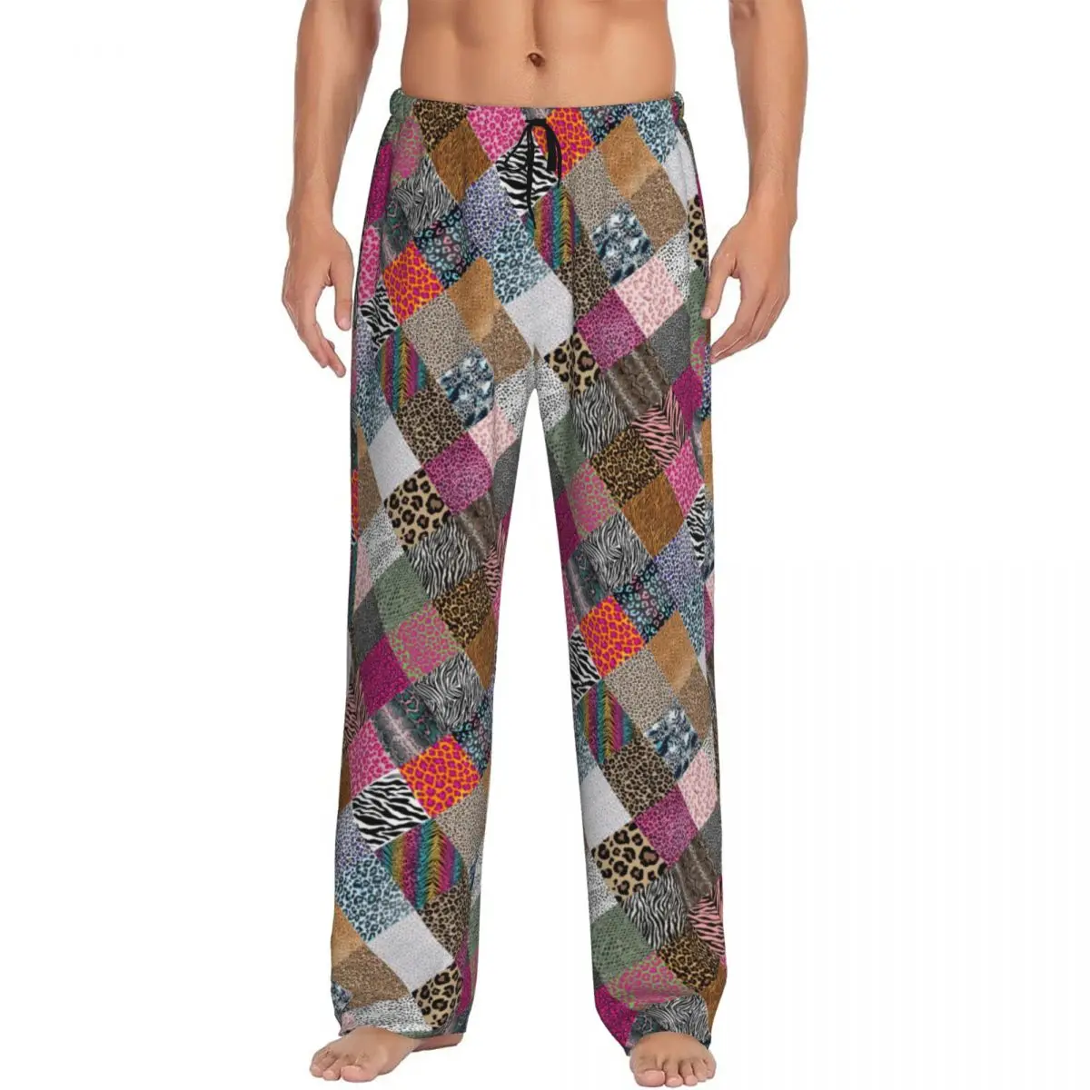 

Мужские пижамные брюки с леопардовым принтом, разноцветные, для сна и отдыха, эластичные, с карманами