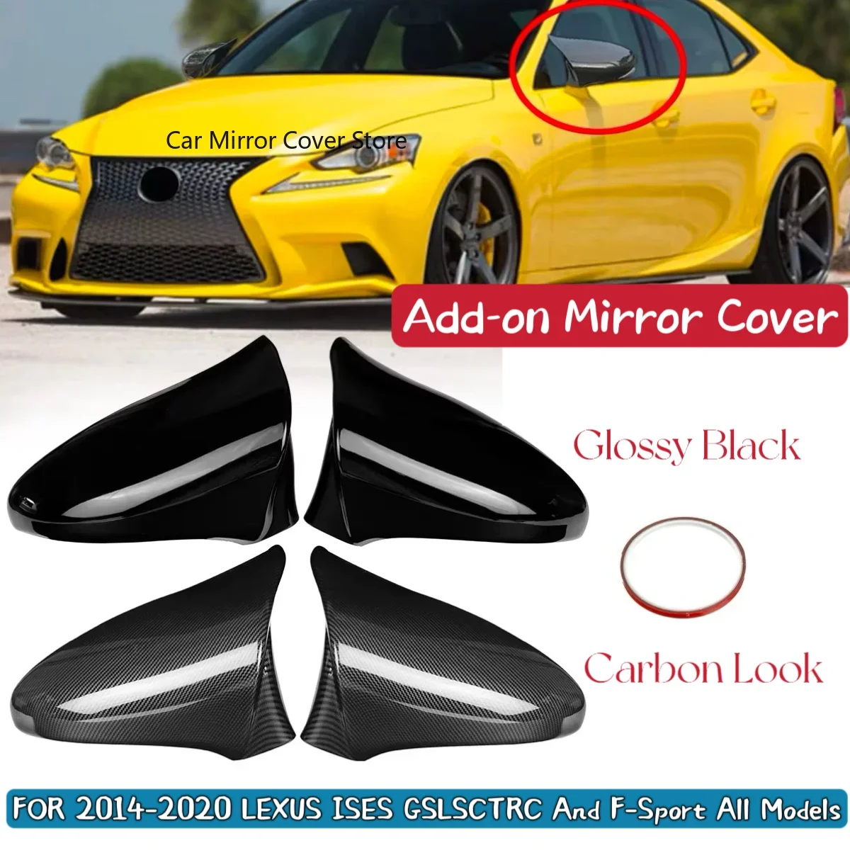 For LEXUS IS ES GS LS CT RC F-Sport 2014-2020 Rear View Mirror Cover Caps Pair LHD Car Side Rearview Mirror Cover Cap M Style