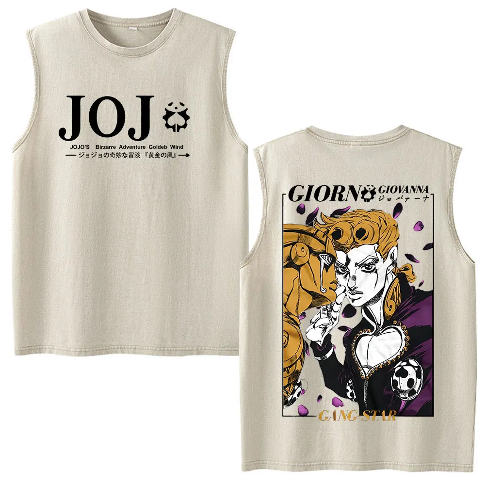 Anime JoJo Bizarre Adventure Kujo Jotaro Vintage Washed Tank Tops Tees Men Women Clothing Fashion Retro Sleeveless Vest T-shirts view 6
