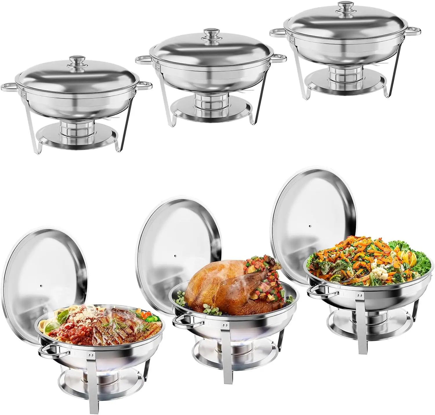 

2 Packs Chafing Dish Buffet Set,Round Stainless Steel Chafers and Warmers Food Servers Sets with Lid & Lid Holder, Spoon & Tweez