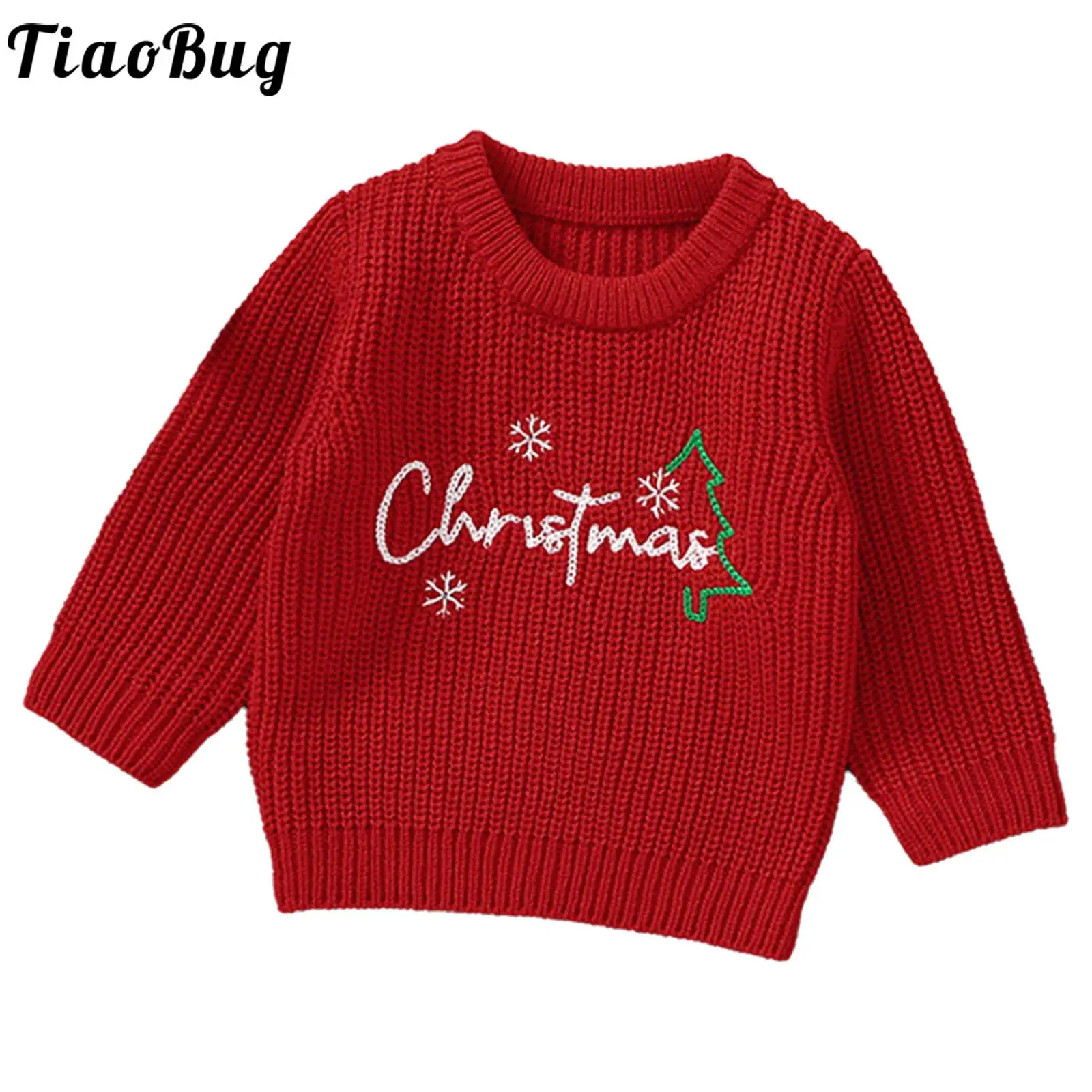 

Toddler Baby Christmas Jumper Letter Pattern Sweater Autumn Winter Long Sleeve Knitted Tops Kids Clothing for Holiday Xmas Party